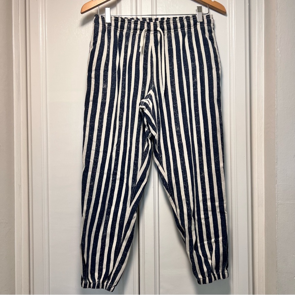 Polo Ralph Lauren Striped Jogger Pants Blue Cream Nautical Sz Small Beach Travel - Picture 2 of 8